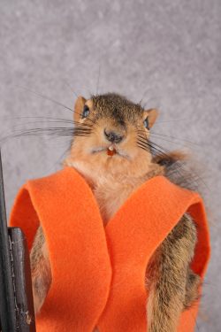 Hunting Squirrel with Rifle and Orange Vest SKU 2934 - Image 2